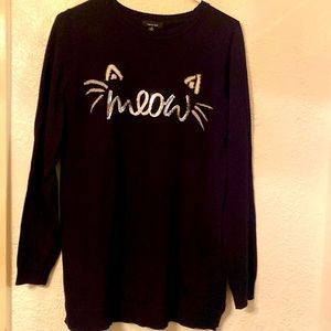 VERVE AMI MEOW SEQUENCE & FUR PULLOVER SWEATER